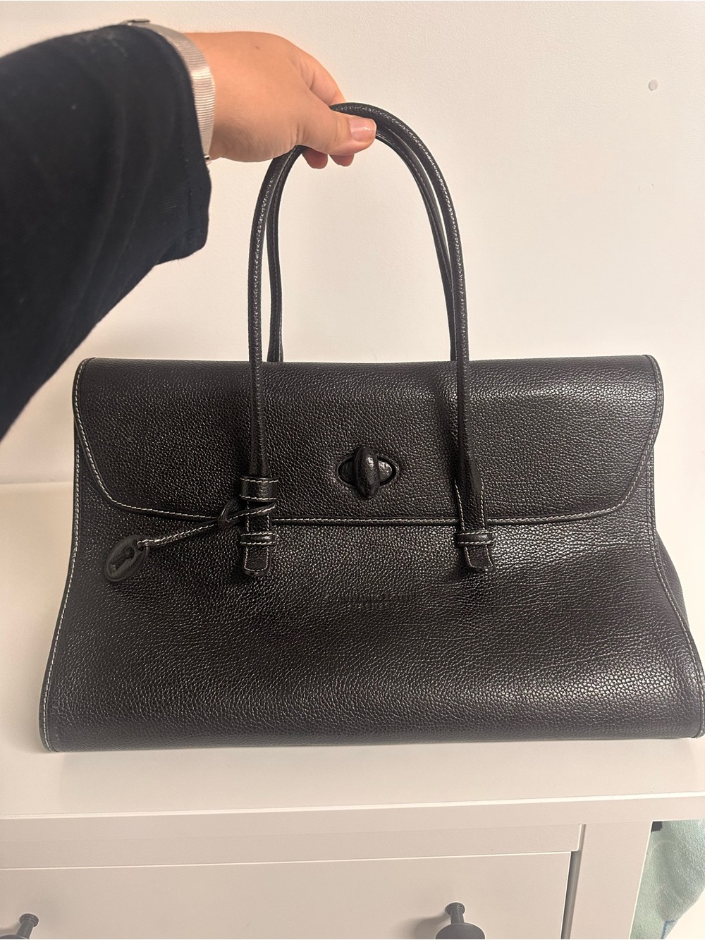 Classic Black Leather Brief Tote for Men